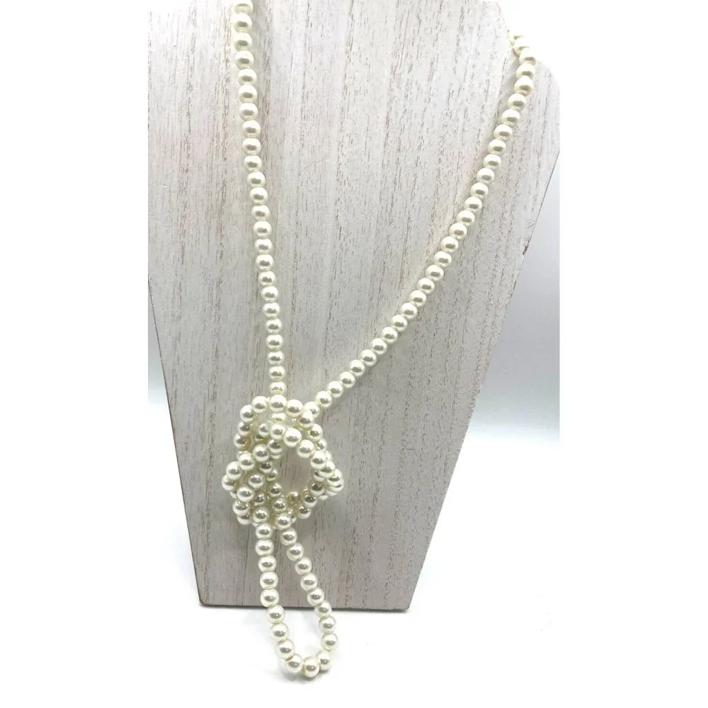 Long Single strand‎ White Glass Faux Pearls 42